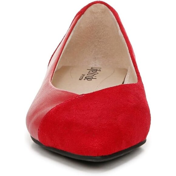 LifeStride Womens Fire Red PU and Fabric Closed Pointed Toe Promise Ballet Flat - Picture 2 of 9